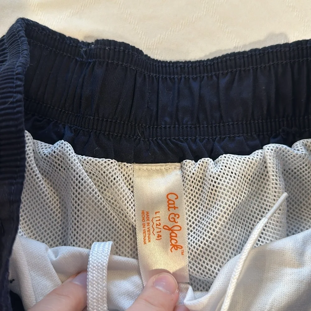 Cat &‎ Jack boys Shark Print Blue Swim trunks board Shorts large 10 / 12 EUC
